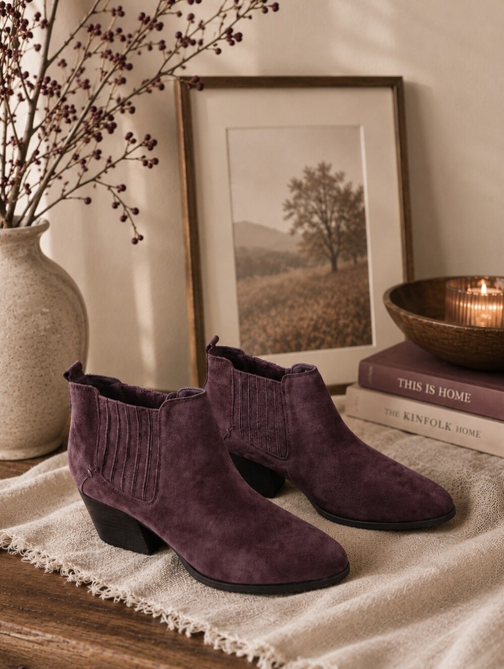 Women’s Suede Ankle Booties - Plum - Unworn - Gorgeous Color